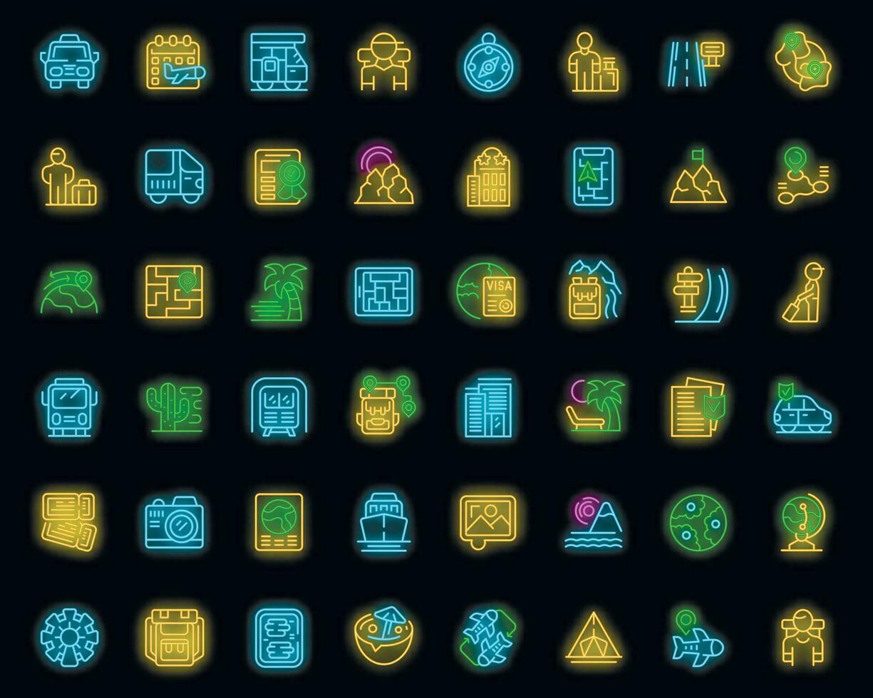 Traveler icons set vector neon