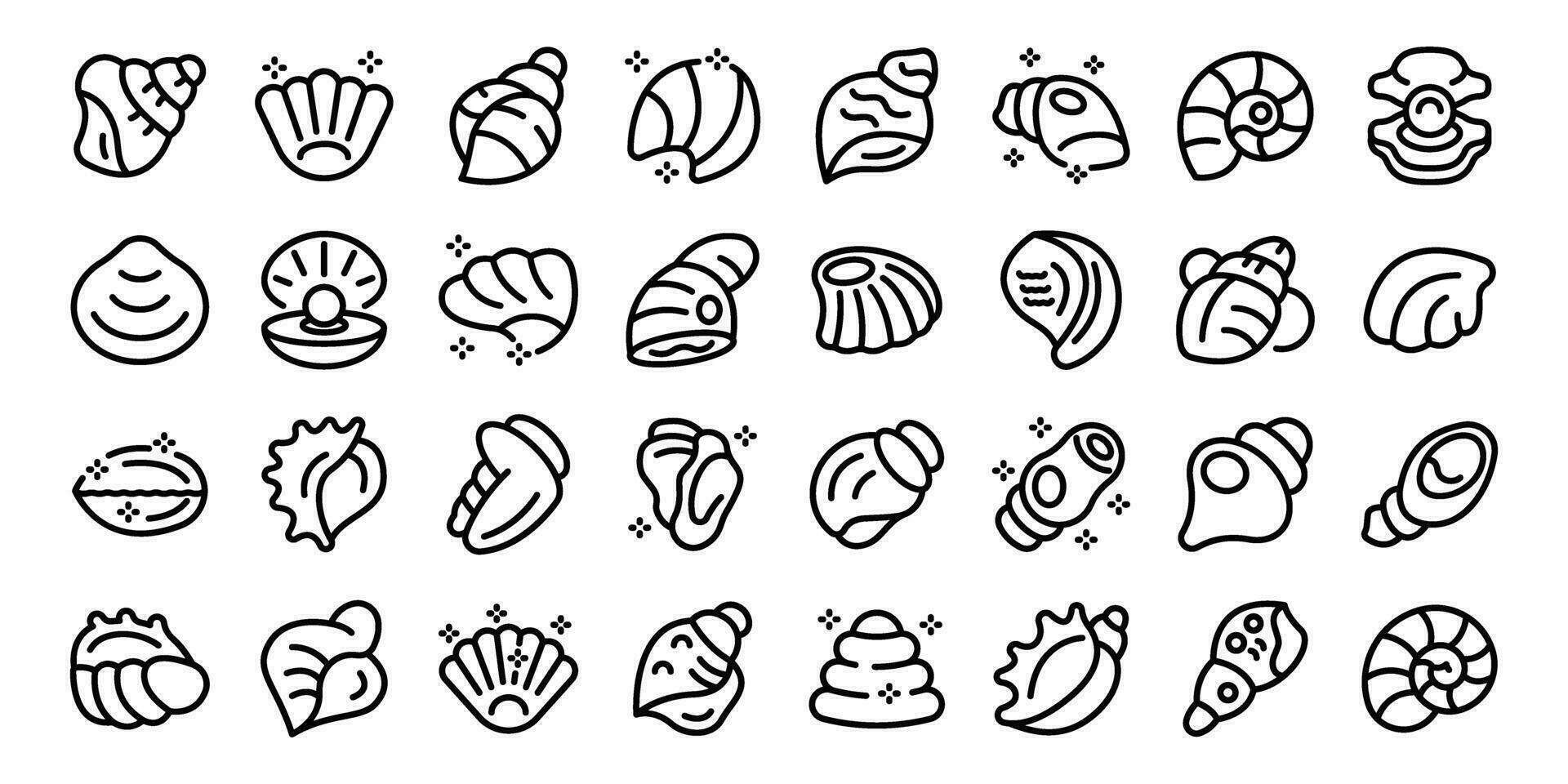 Conch icons set outline vector. Shell beach vector
