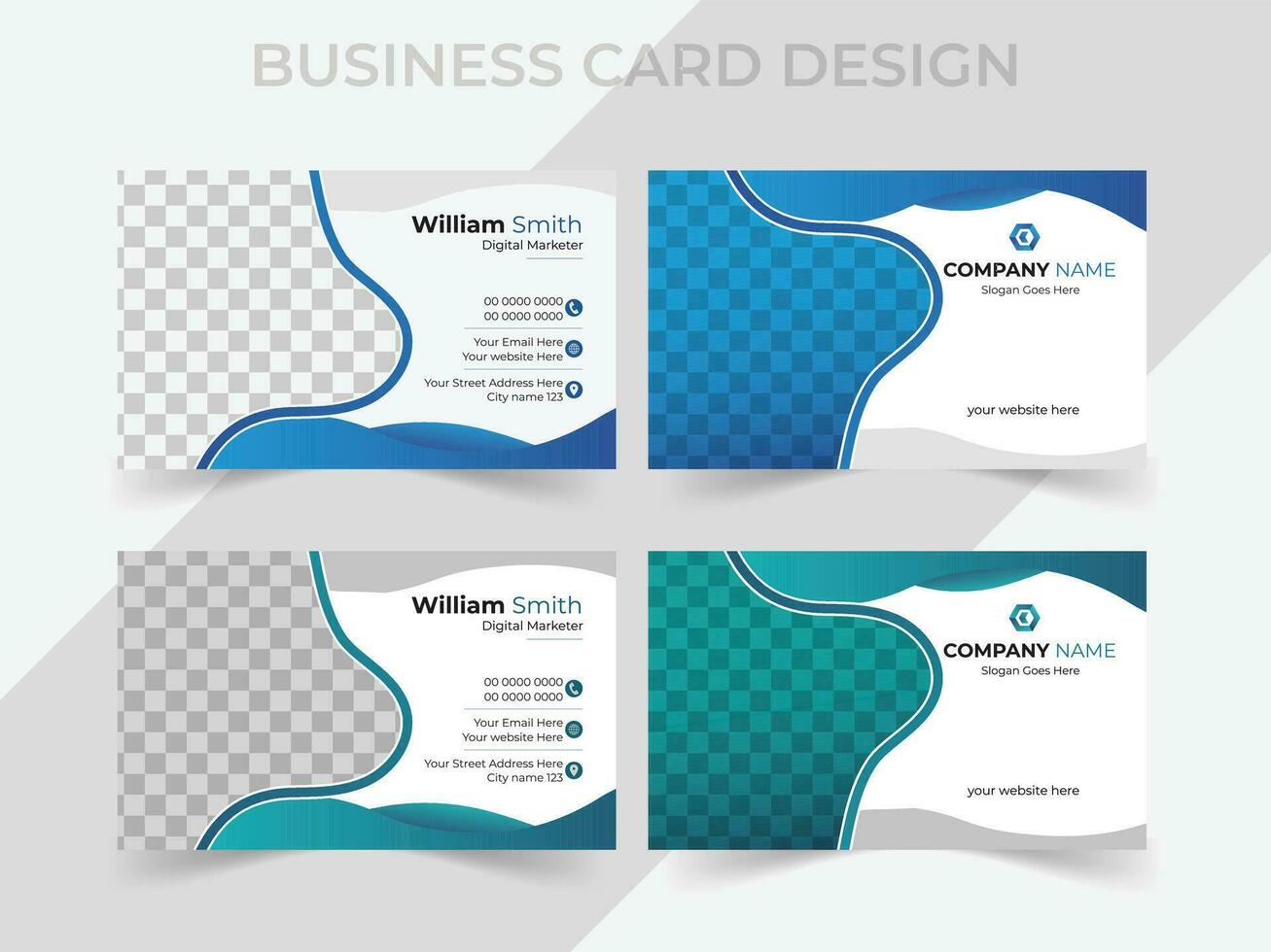 Creative and Clean Business Card Template. Modern business card design vector. Double-sided creative business card template. Portrait and landscape orientation. Horizontal and vertical layout vector