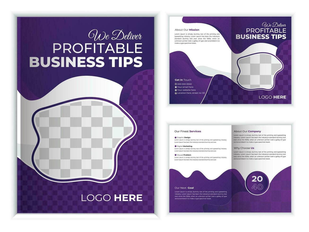 Corporate business bi-fold brochure design template. Creative and Clean Business brochure Template. Modern business card design vector