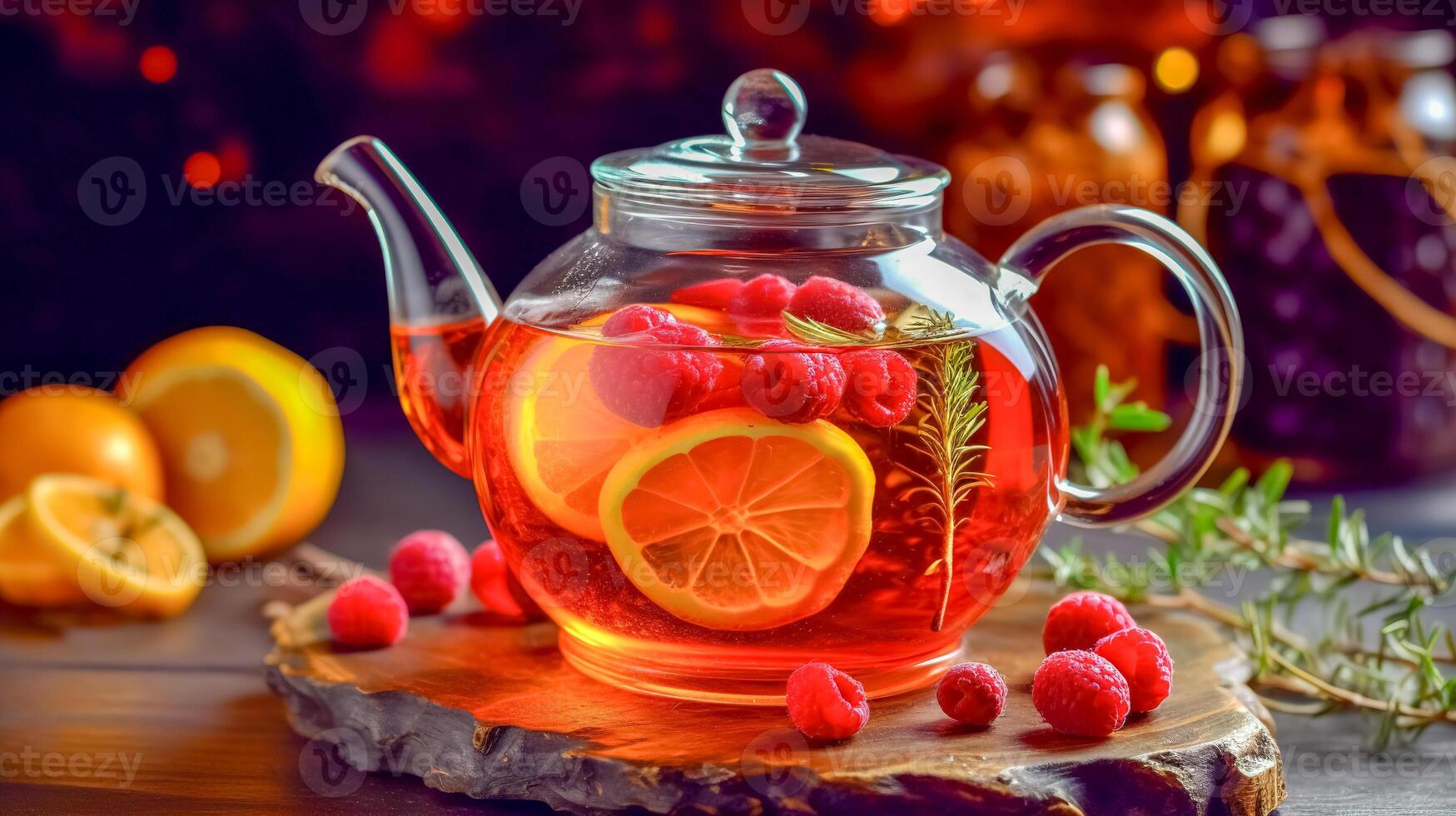 bio fresh home made fruit tea in a glass teapot, made with Generative