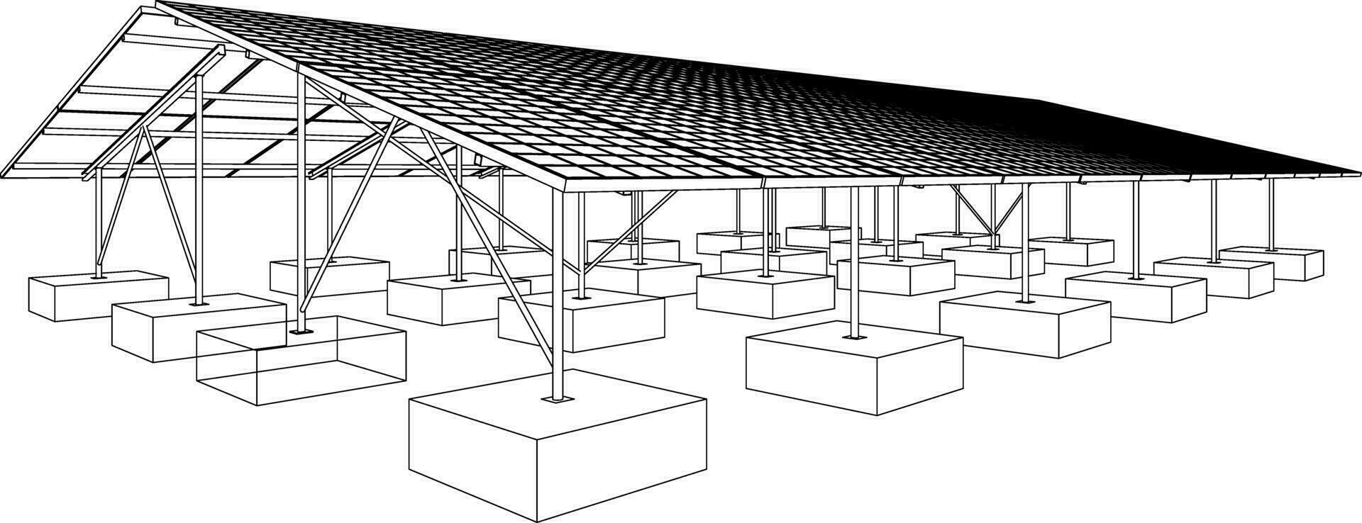 3D illustration of solar carport vector