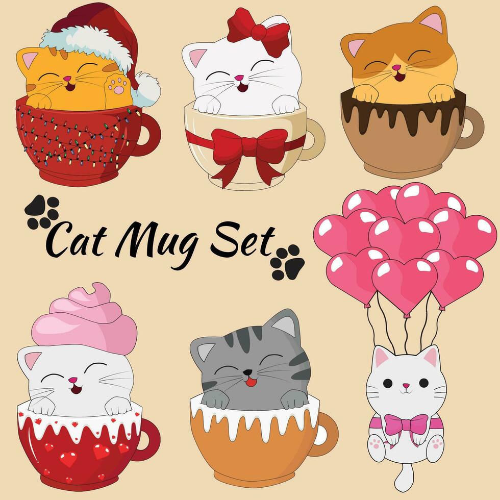 Cat Mug Set vector