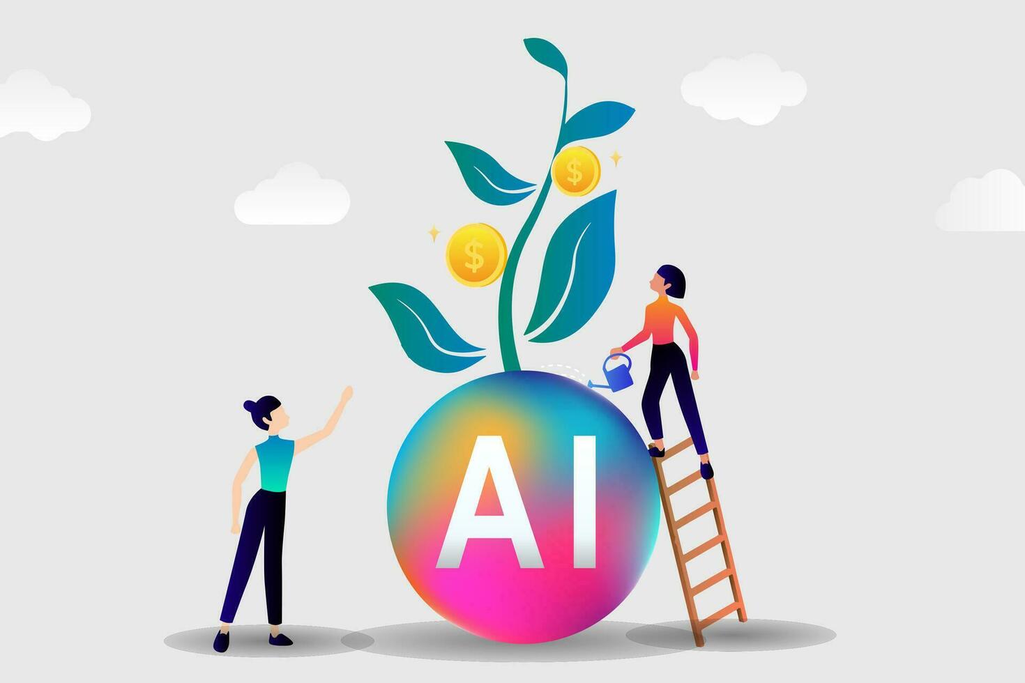 AI technology innovative applications vector infographic. Artificial intelligence, machine learning, data science and cognitive computing concept.