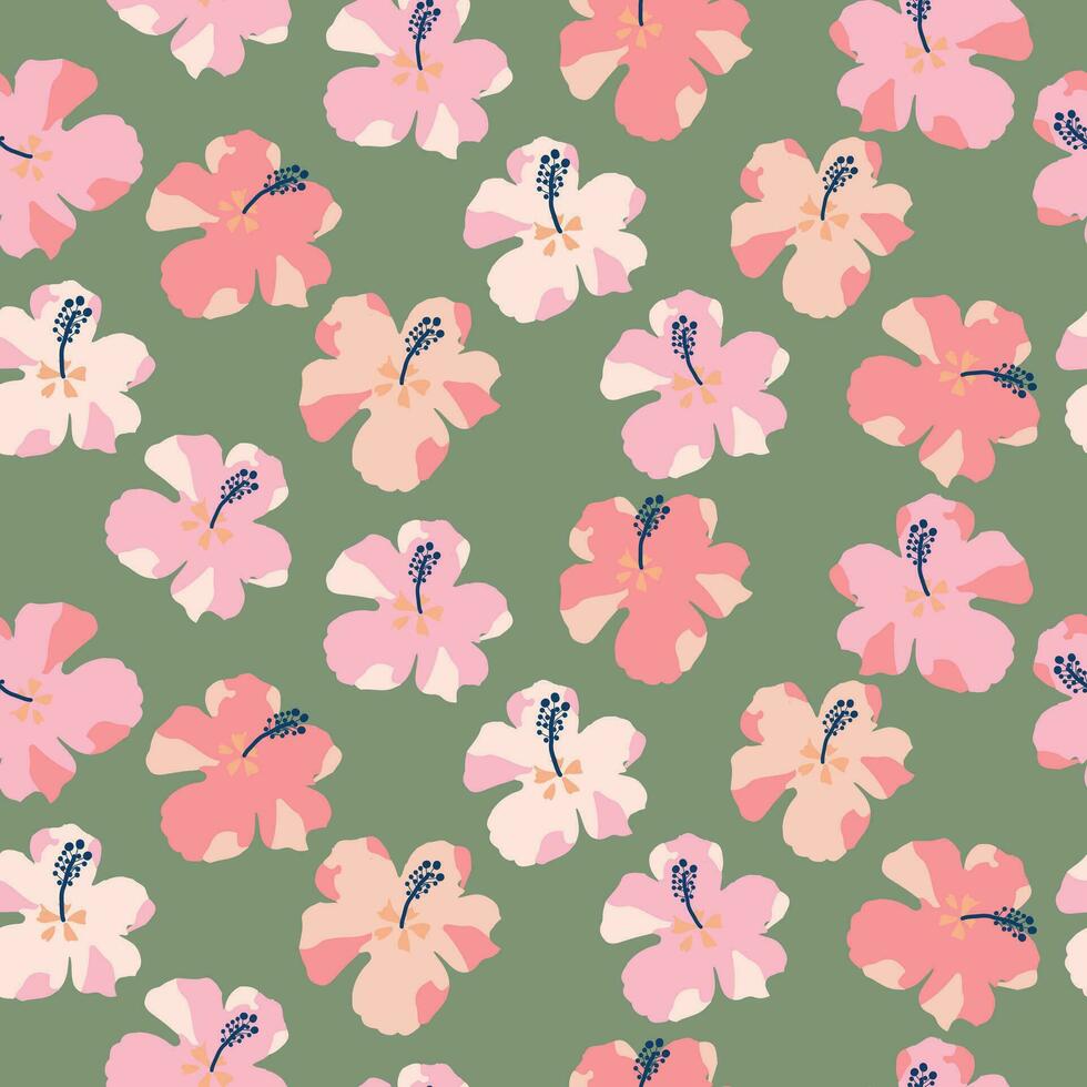 Tropical flower pattern seamless, silhouette of blooming, hand drawn botanical, Floral leaf for spring and Summer time, natural ornaments for textile, fabric, wallpaper, background design. vector