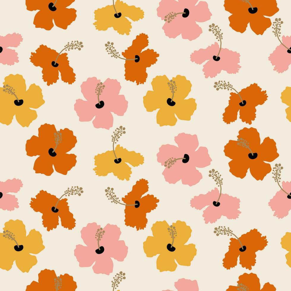 Tropical flower pattern seamless, silhouette of blooming, hand drawn botanical, Floral leaf for spring and Summer time, natural ornaments for textile, fabric, wallpaper, background design. vector