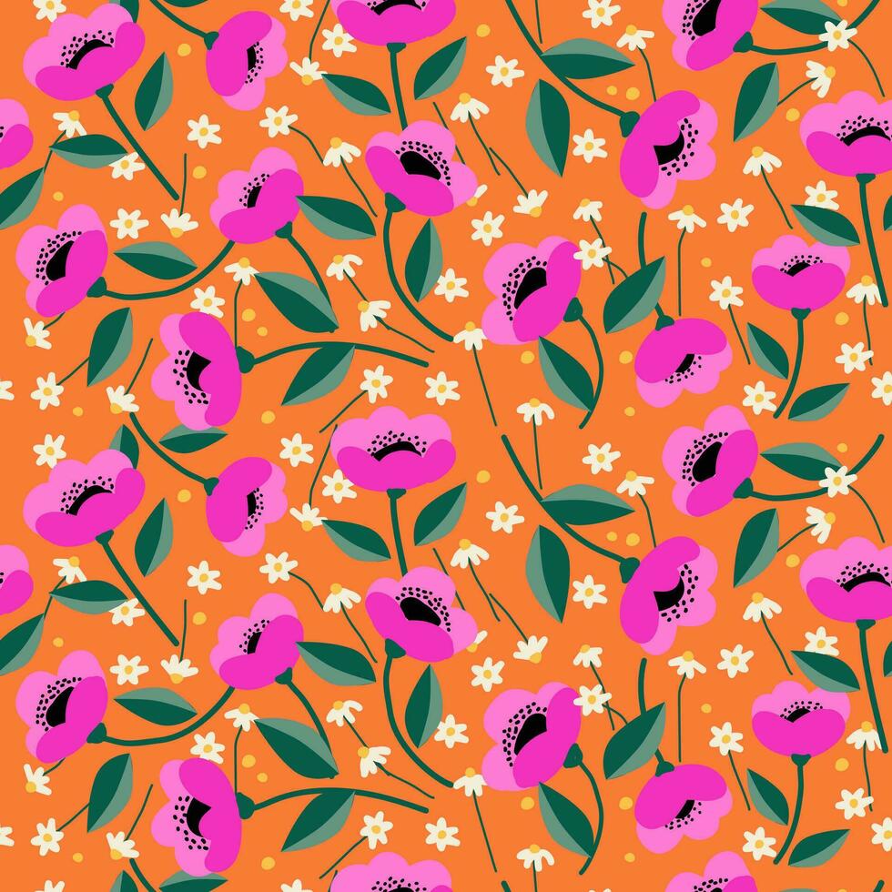 mano dibujado flores, sin costura patrones con floral para tela, textiles, ropa, envase papel, cubrir, bandera, interior decoración, resumen antecedentes. vector