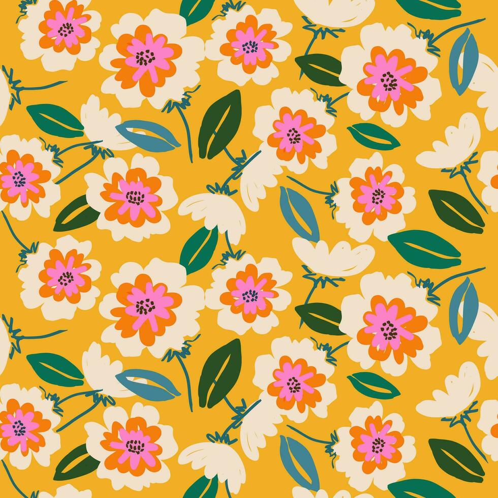 mano dibujado flores, sin costura patrones con floral para tela, textiles, ropa, envase papel, cubrir, bandera, interior decoración, resumen antecedentes. vector