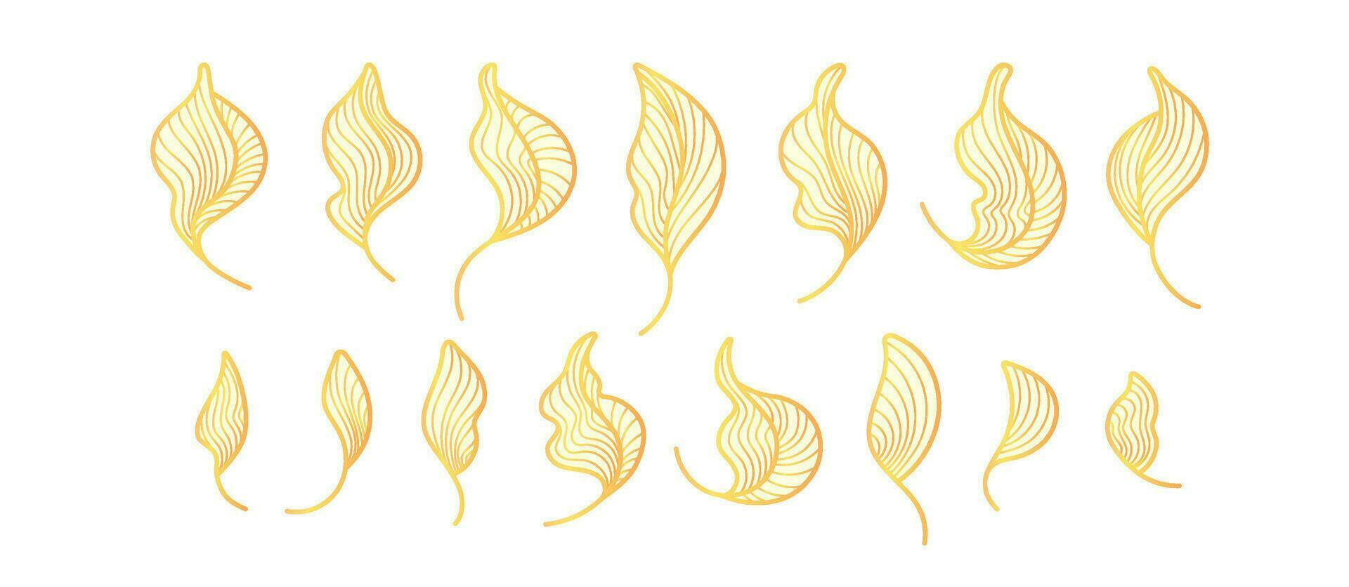 Golden leaves, art deco line set Graphic tea plant vector