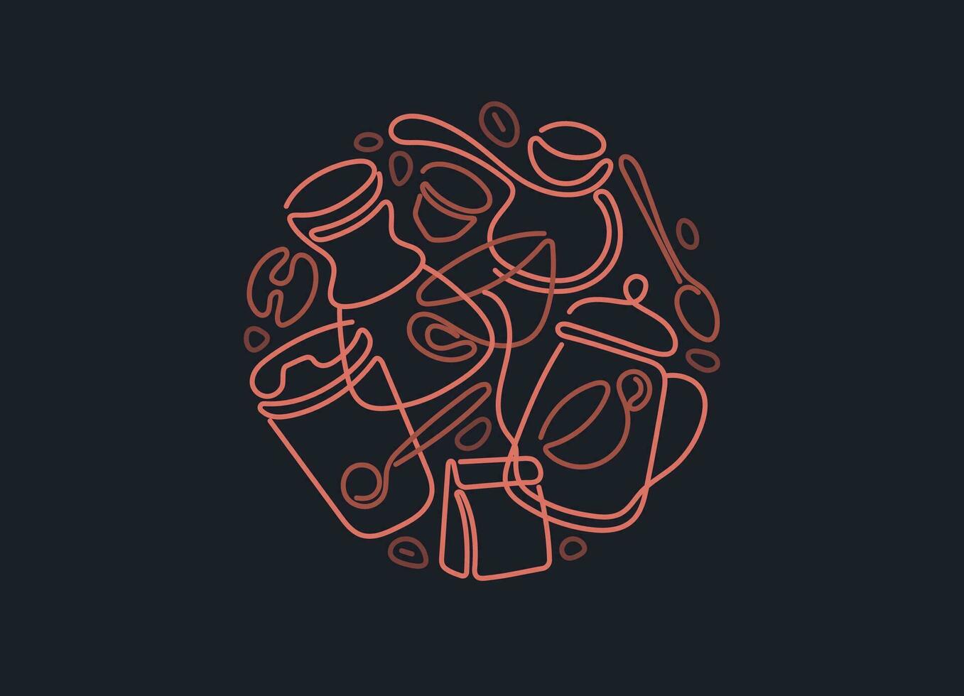 Coffee line. Vector line round symbol of cup, bean