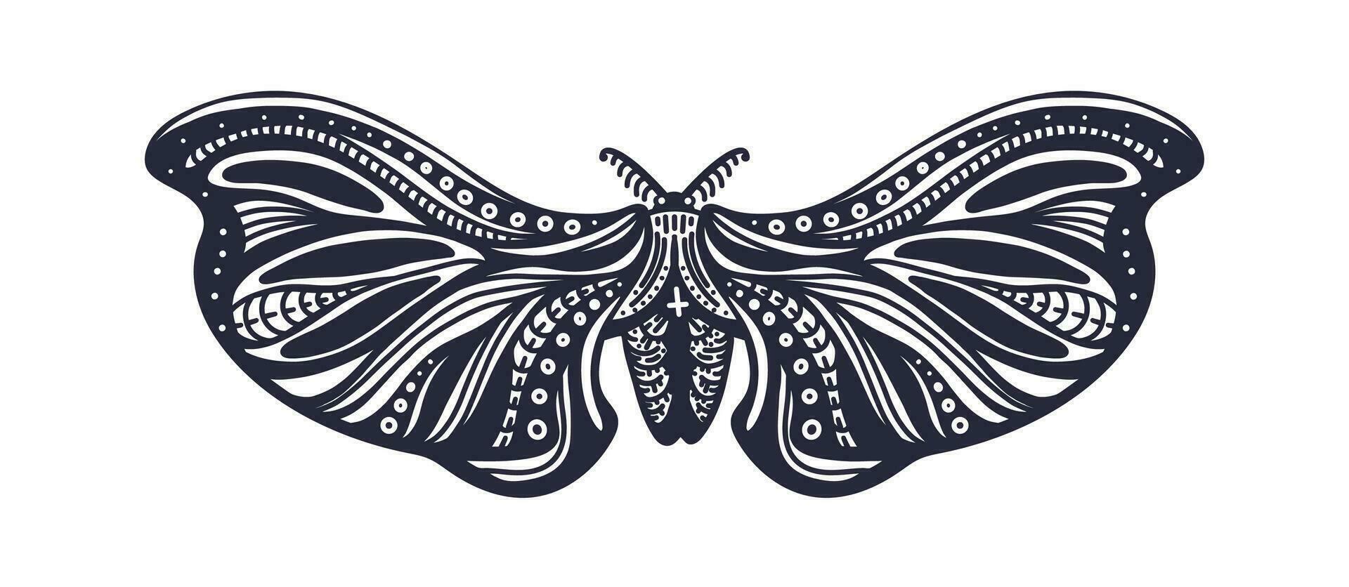 Vector butterfly, graphic moth, insect. Art tattoo