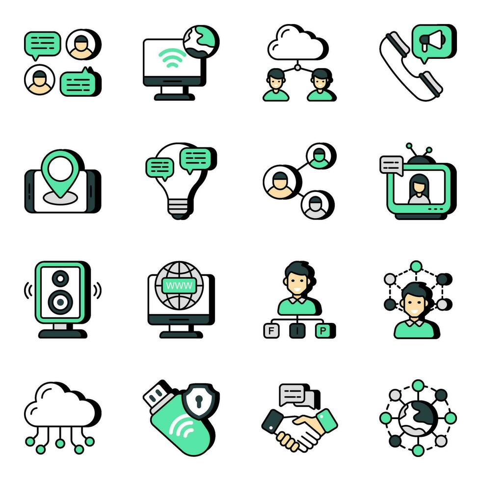 Pack of Communication and Chatting Flat Icons vector