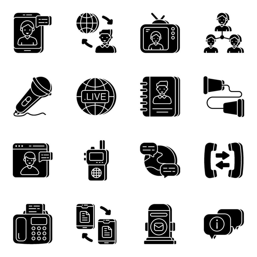 Pack of Communication and Media solid Icons vector