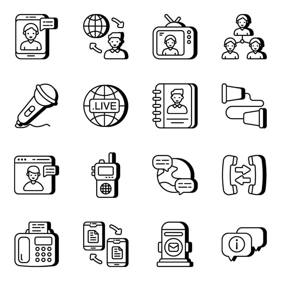 Pack of Communication and Media linear Icons vector