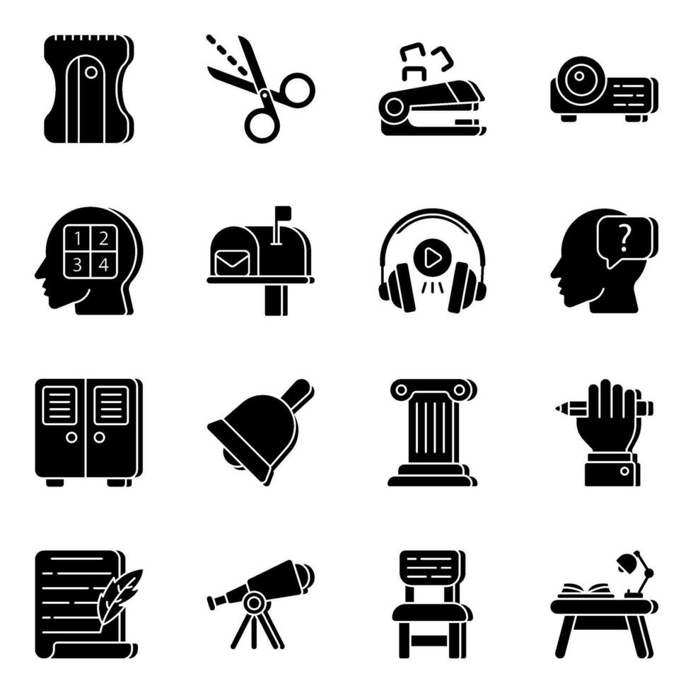 Set of Education and Knowledge Solid Icons vector