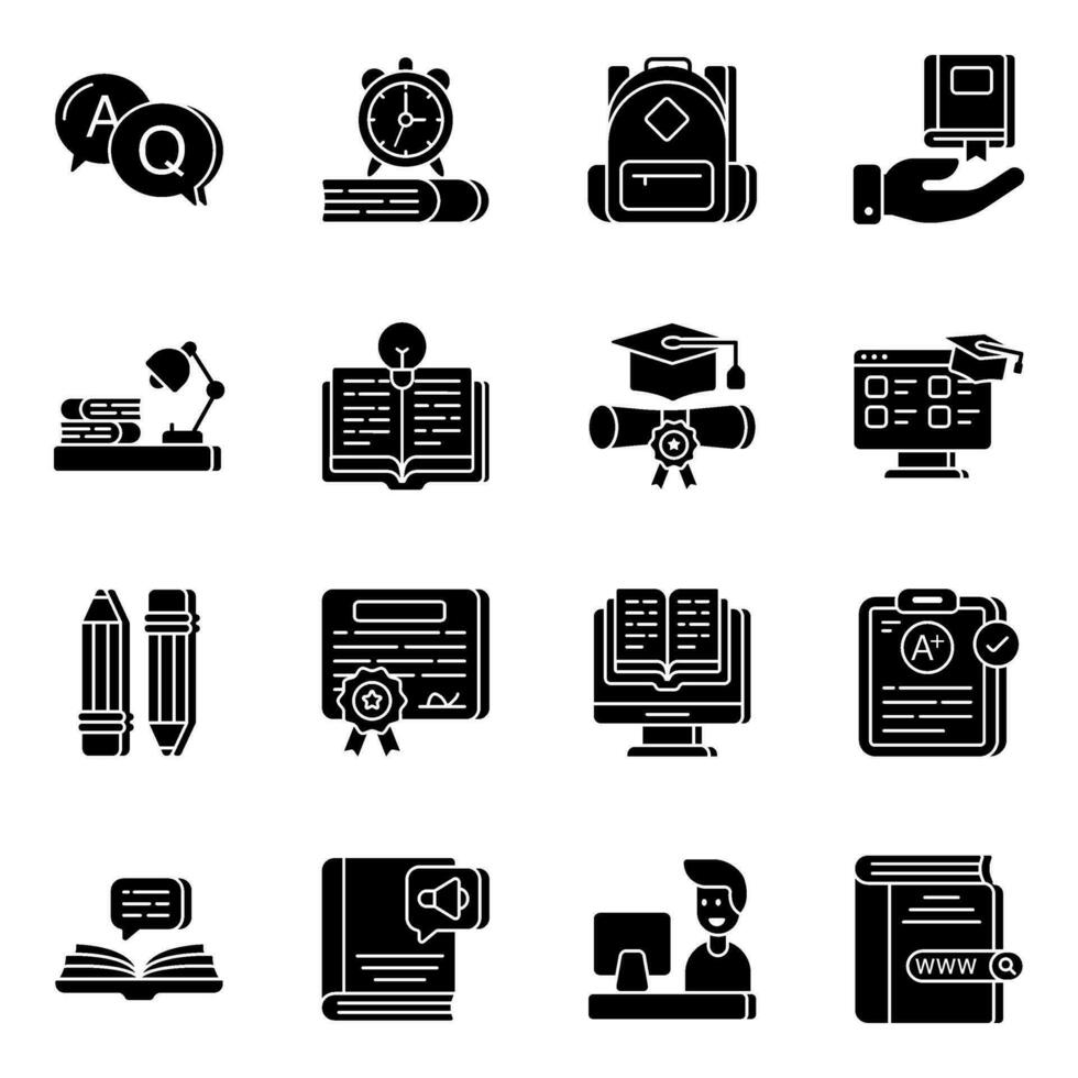 Set of Learning Solid Icons vector