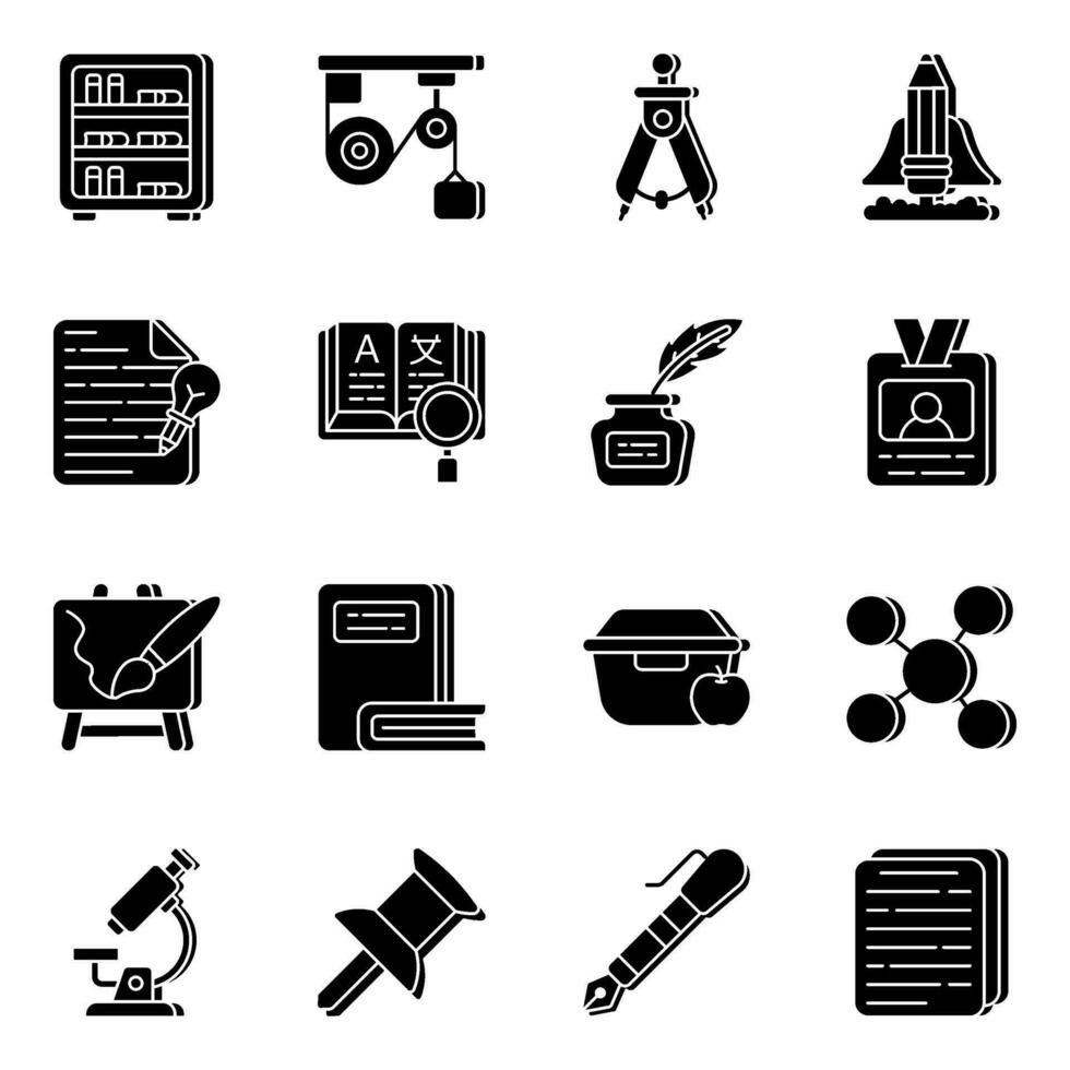 Set of Education and Study Solid Icons vector