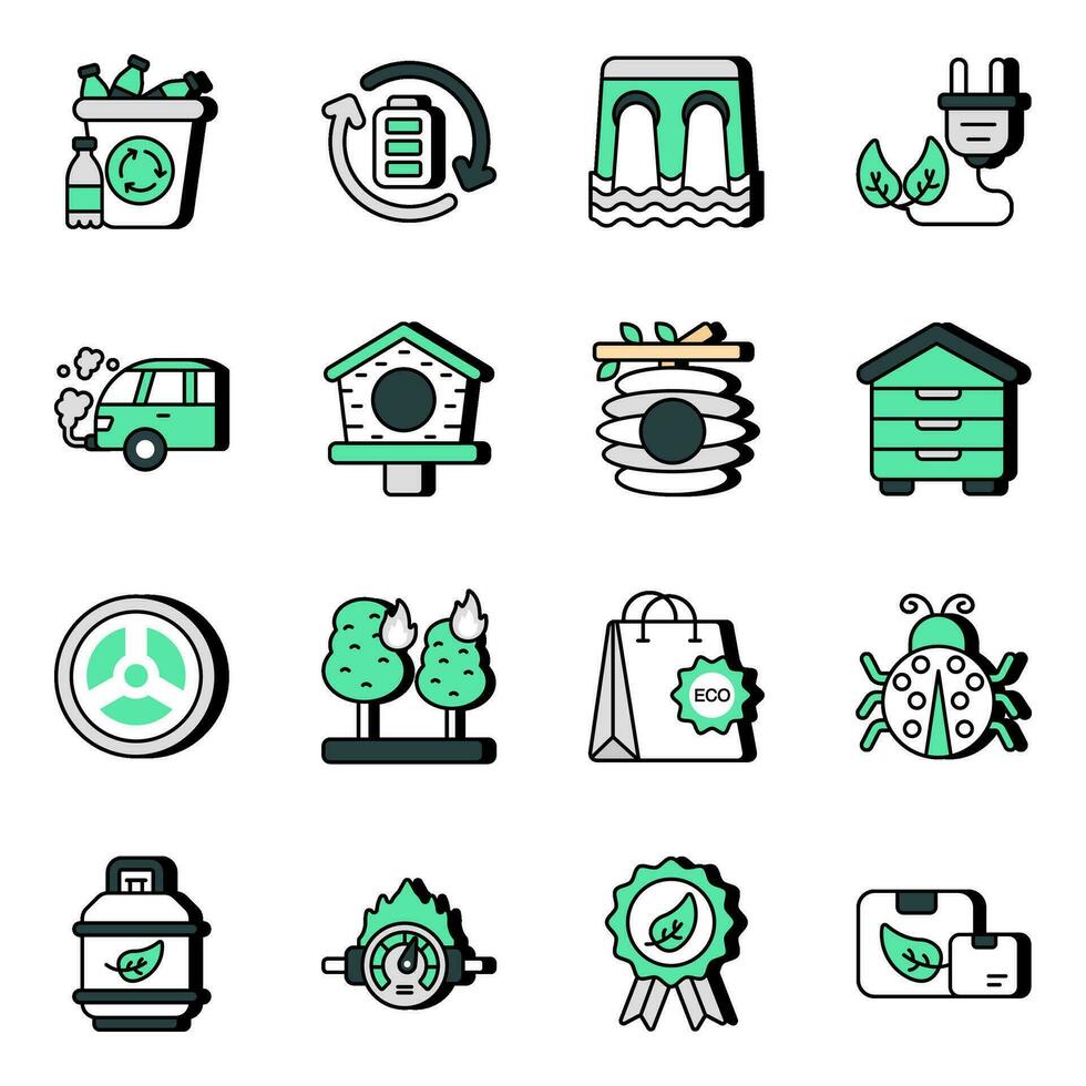 Pack of Nature and Plant Flat Icons vector