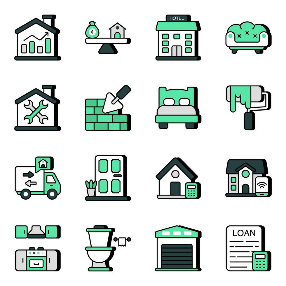 Set of Landed Property Flat Icons vector