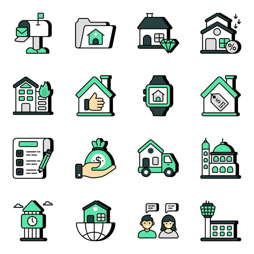 Set of Estate and Document Flat Icons vector
