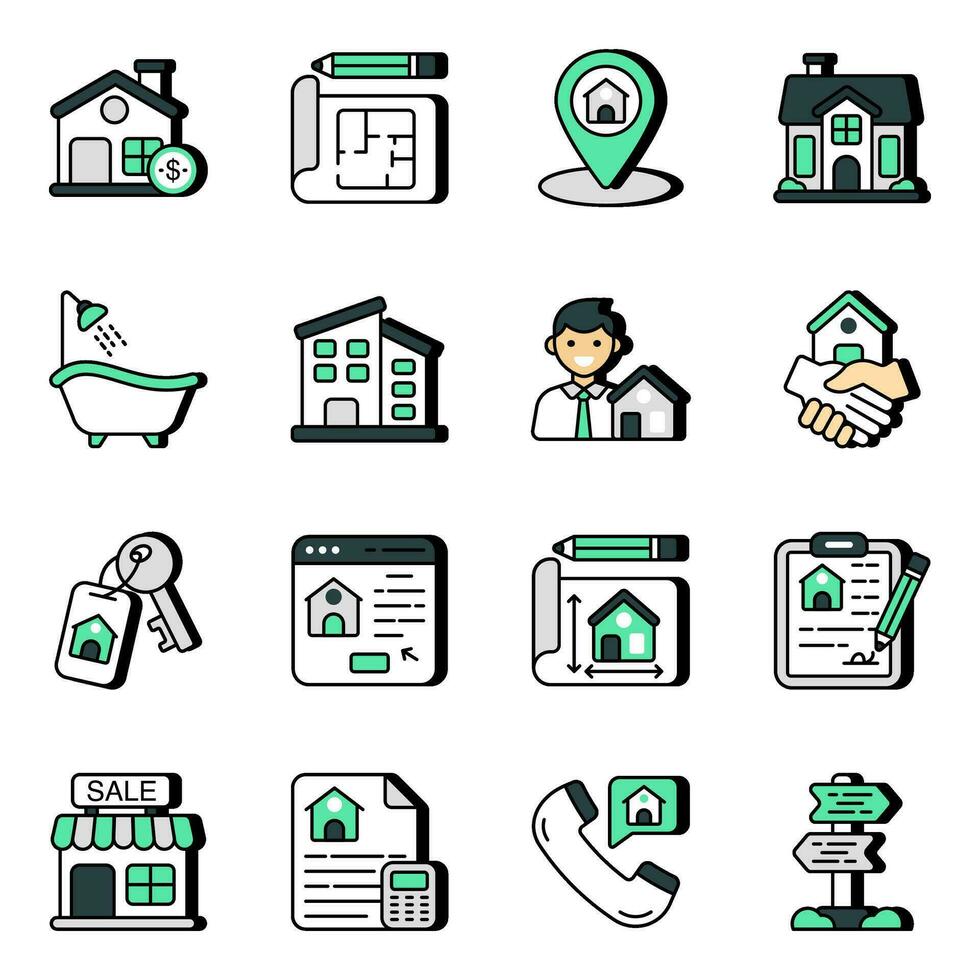 Set of Property Flat Icons vector