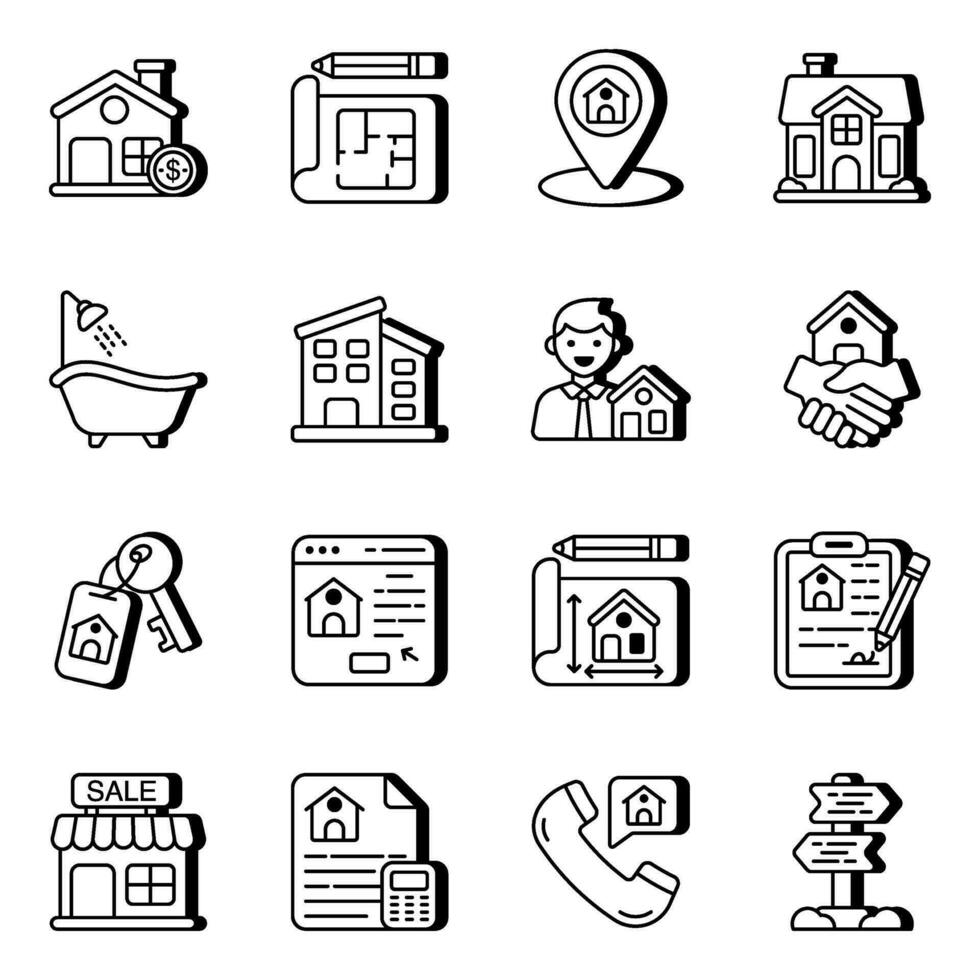 Set of Property Linear Icons vector