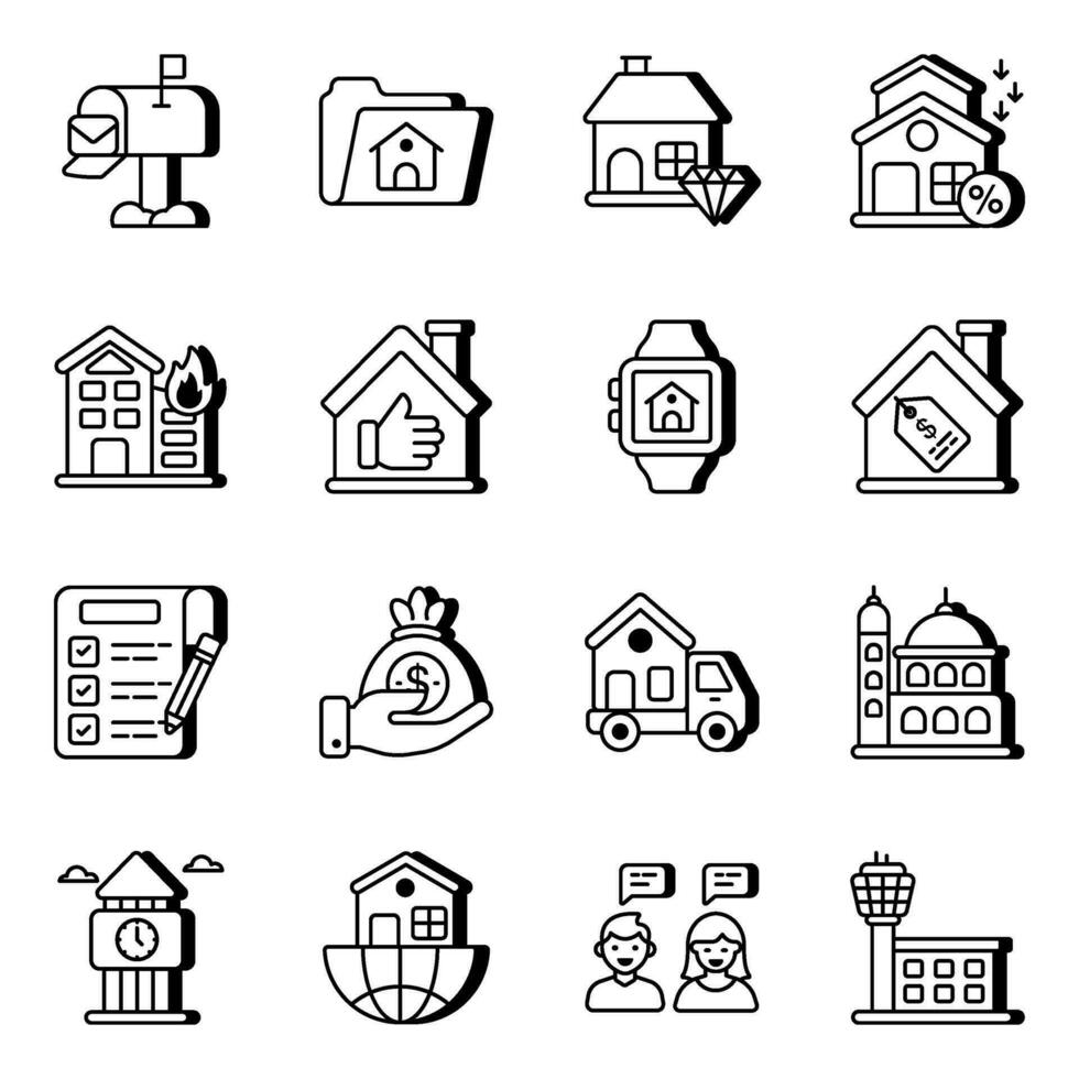 Set of Estate and Document Linear Icons vector