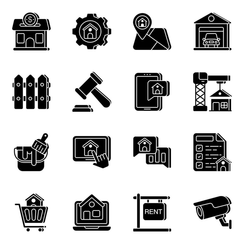 Set of Property and Estate Solid  Icons vector