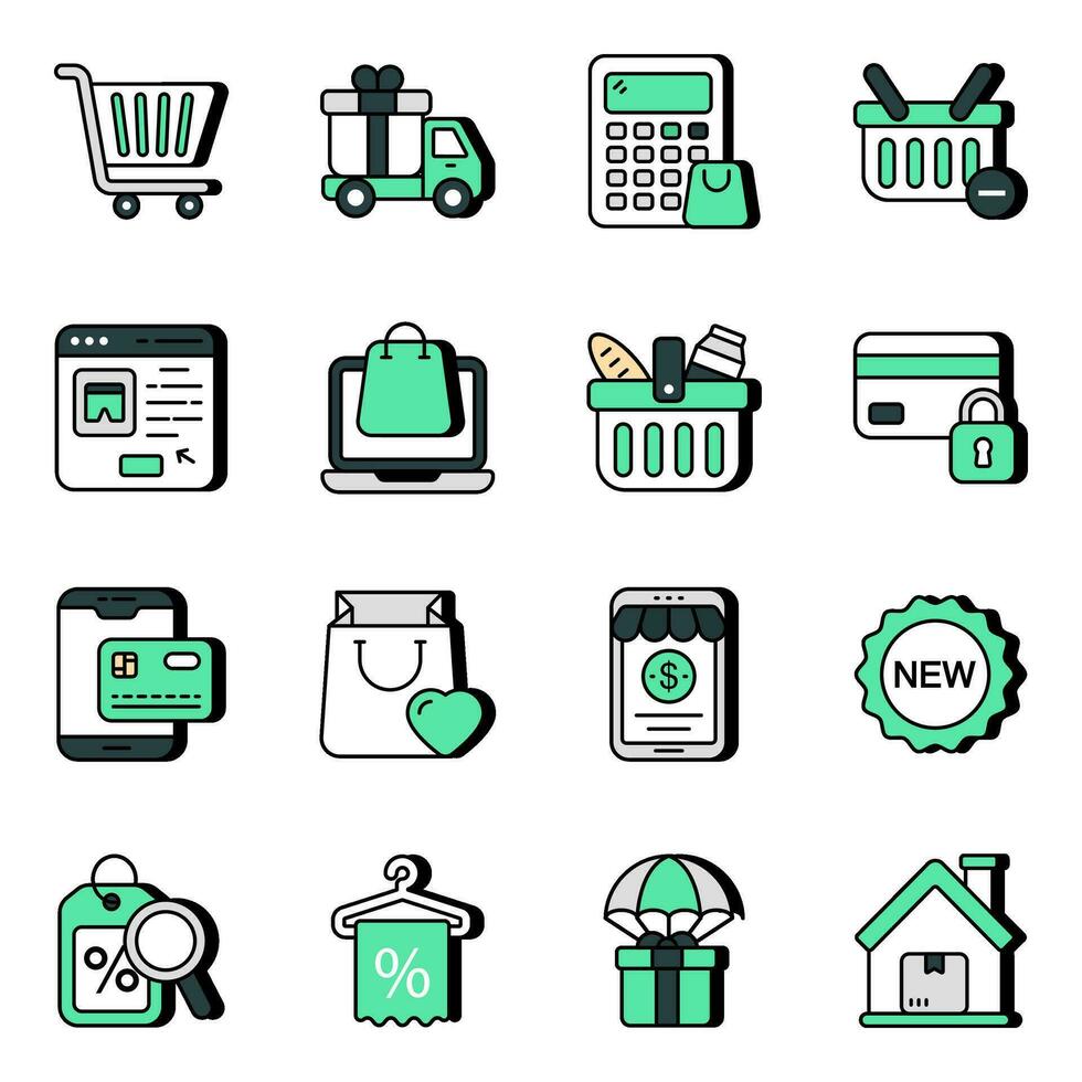 Set of Shopping and Purchase Flat Icons vector