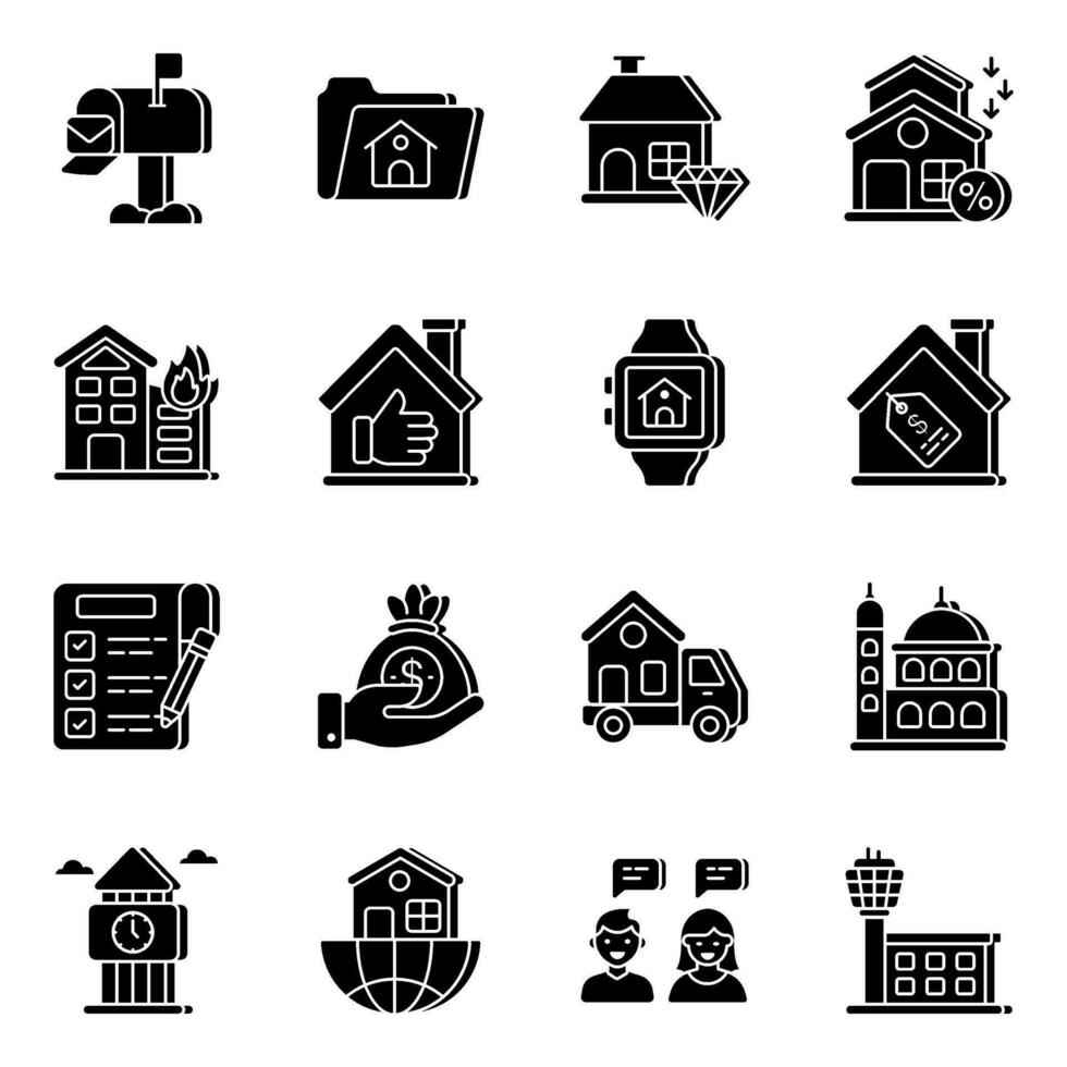 Set of Estate and Document Solid Icons vector