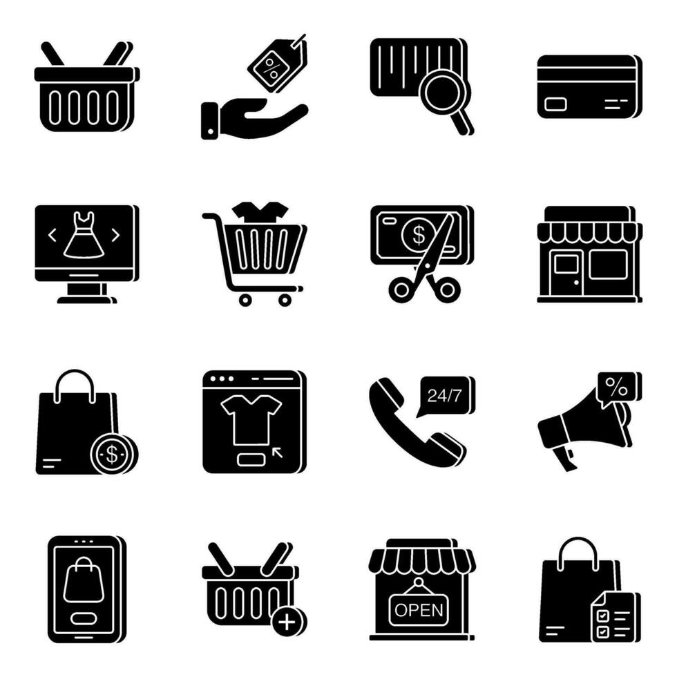 Set of Shopping Solid Icons vector
