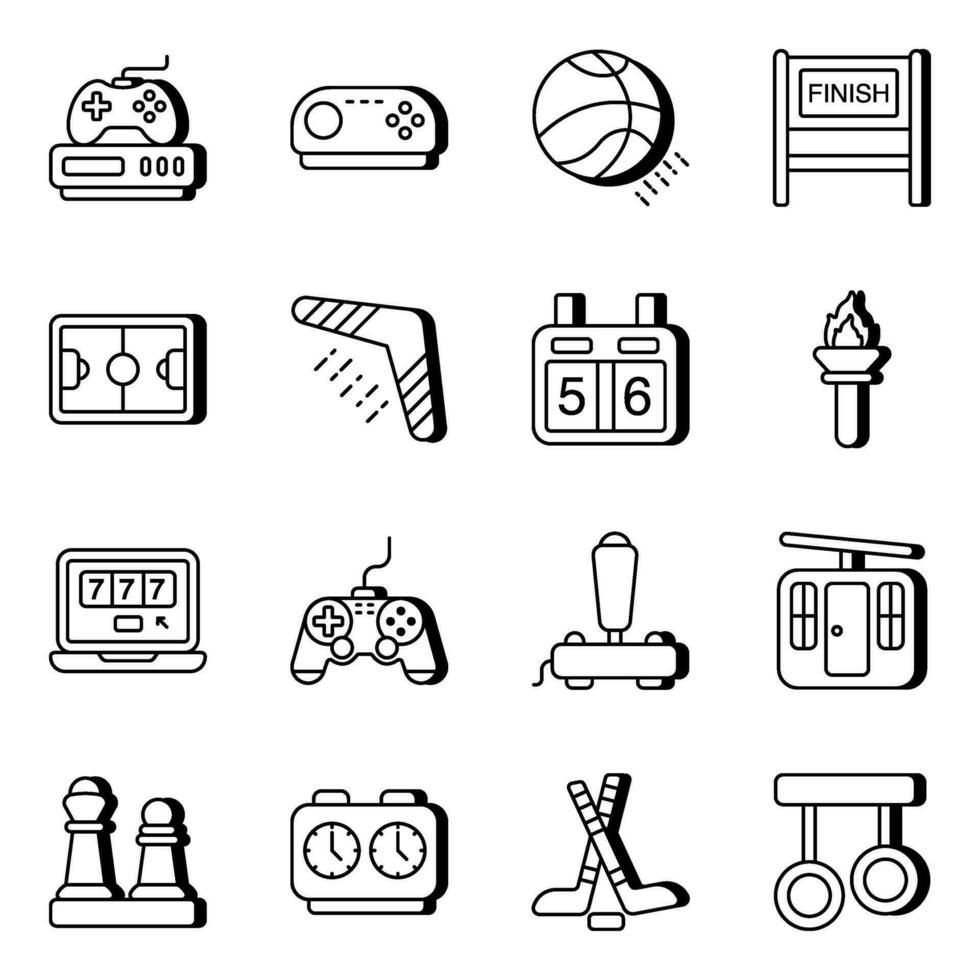 paquete de Deportes y juego lineal íconos vector