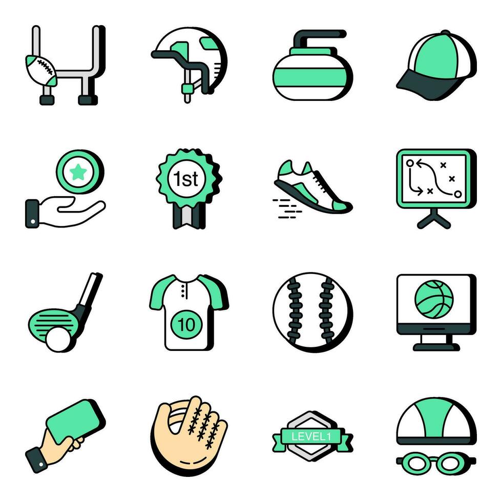 paquete de iconos planos de instrumentos deportivos vector