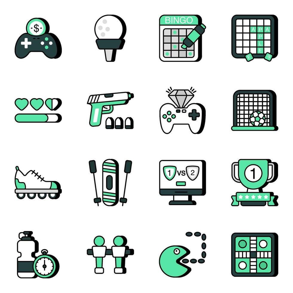 Pack of Sports and Video Games Flat Icons vector