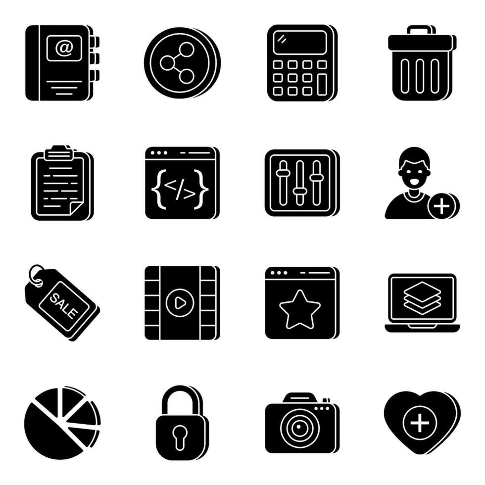 Pack of Tools Solid Icons vector