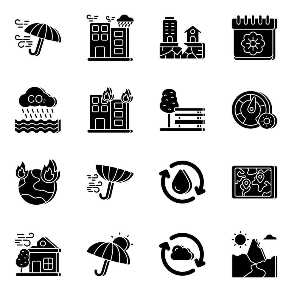 Pack of Weather Prediction Solid Icons vector