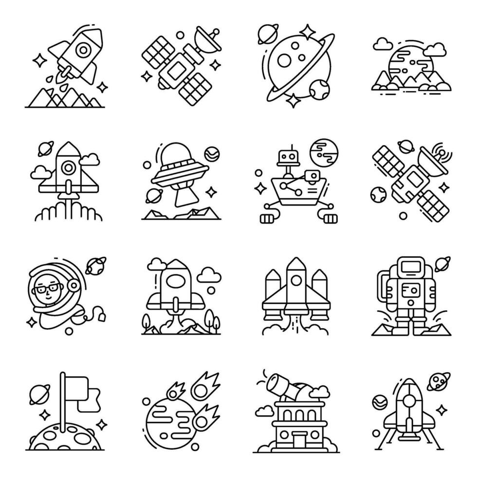 paquete de iconos lineales espaciales vector