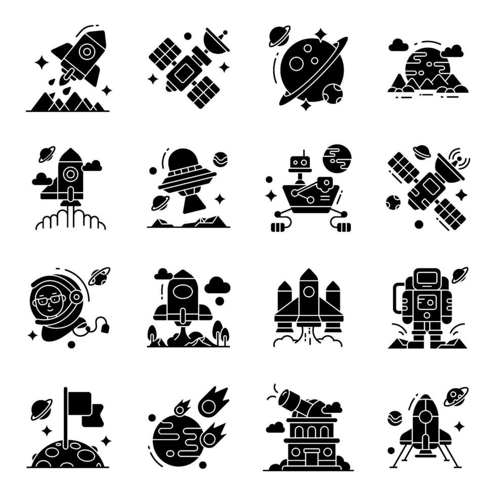 Pack of Space Solid Icons vector