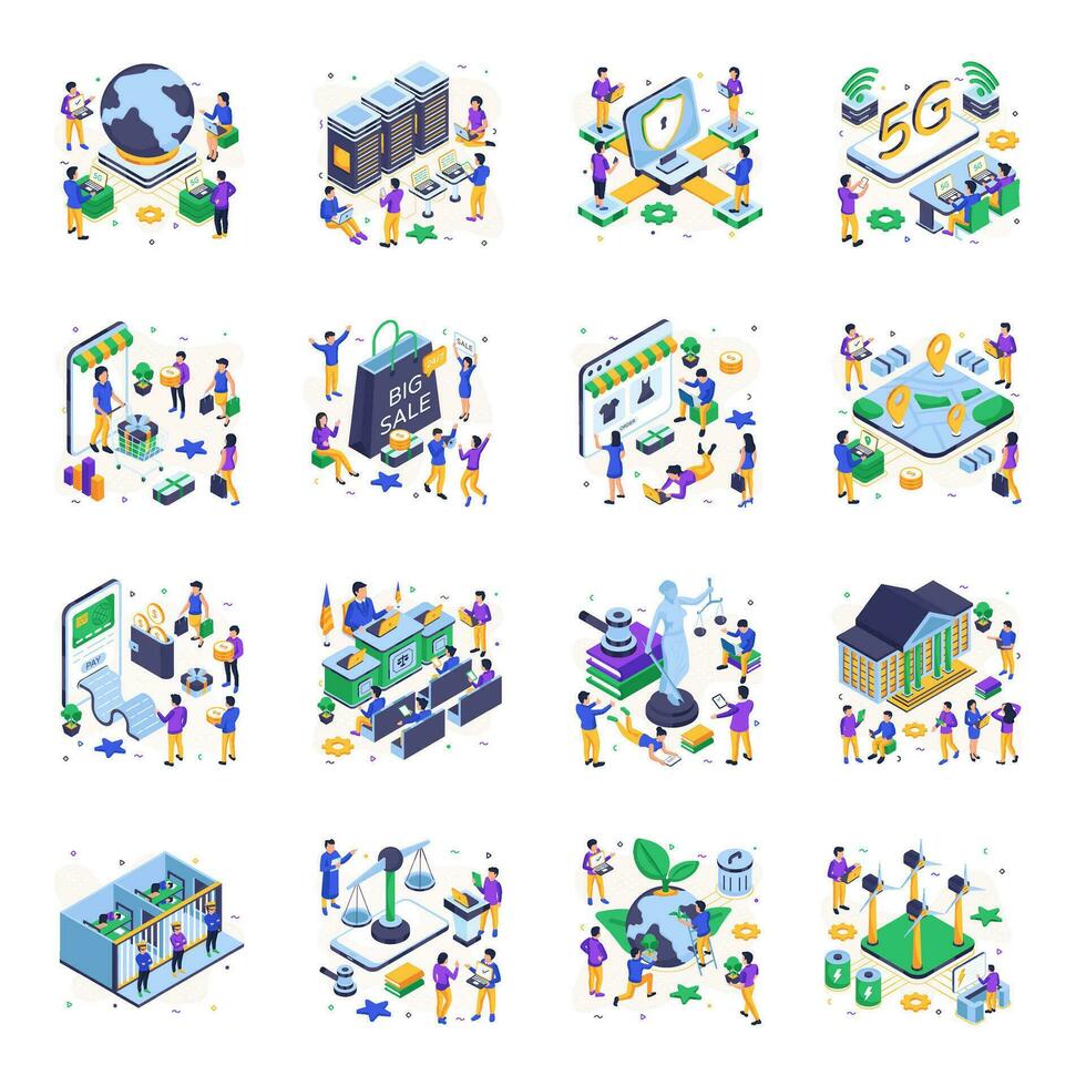 Pack of Isometric Illustrations Vectors