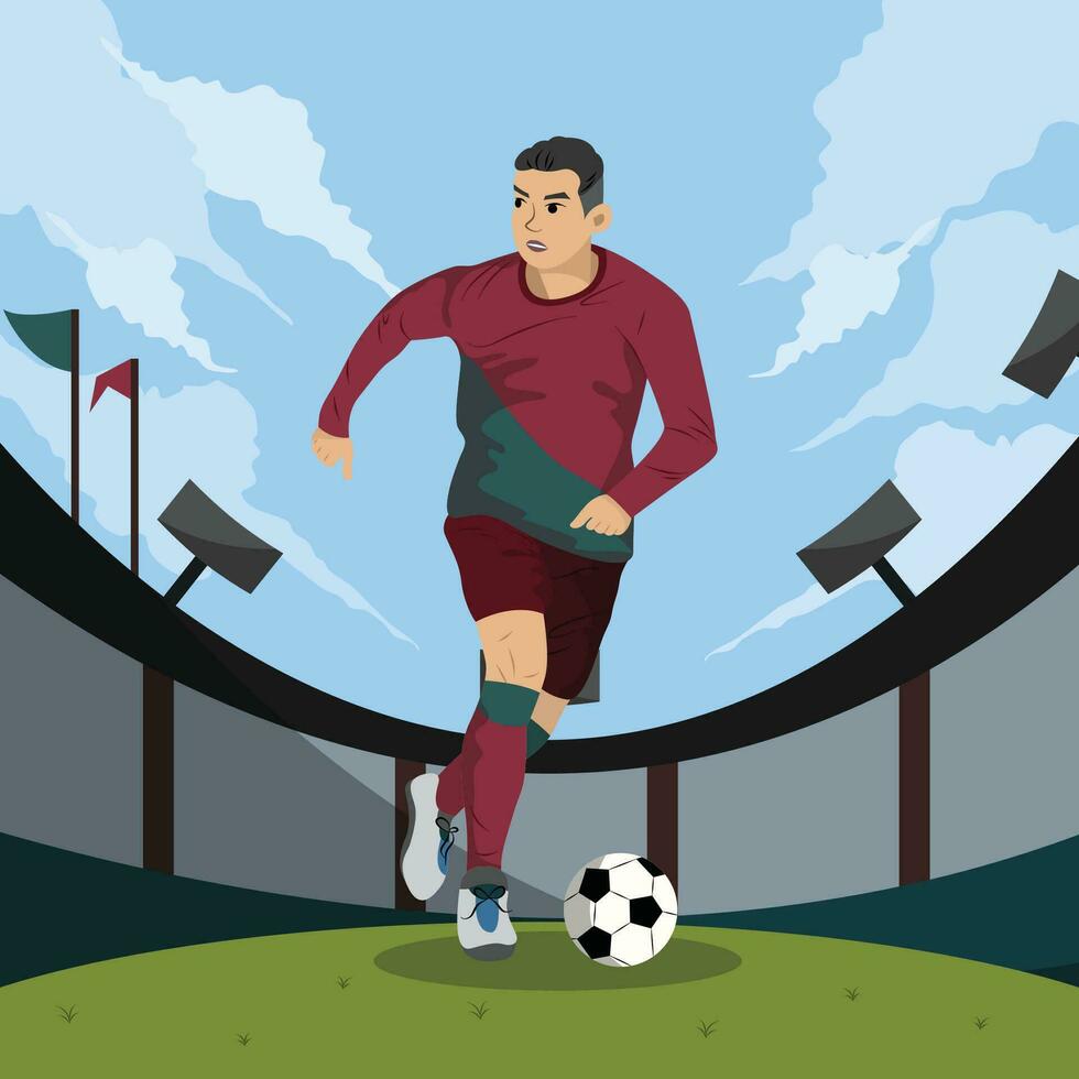 Super Star Soccer Player Passing Ball Background vector