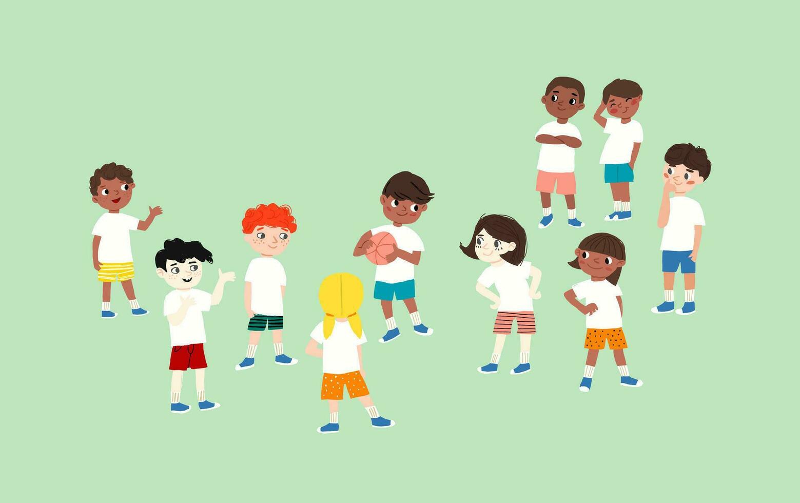 ilustración de niños pateando fútbol pelota al aire libre en el campo vector