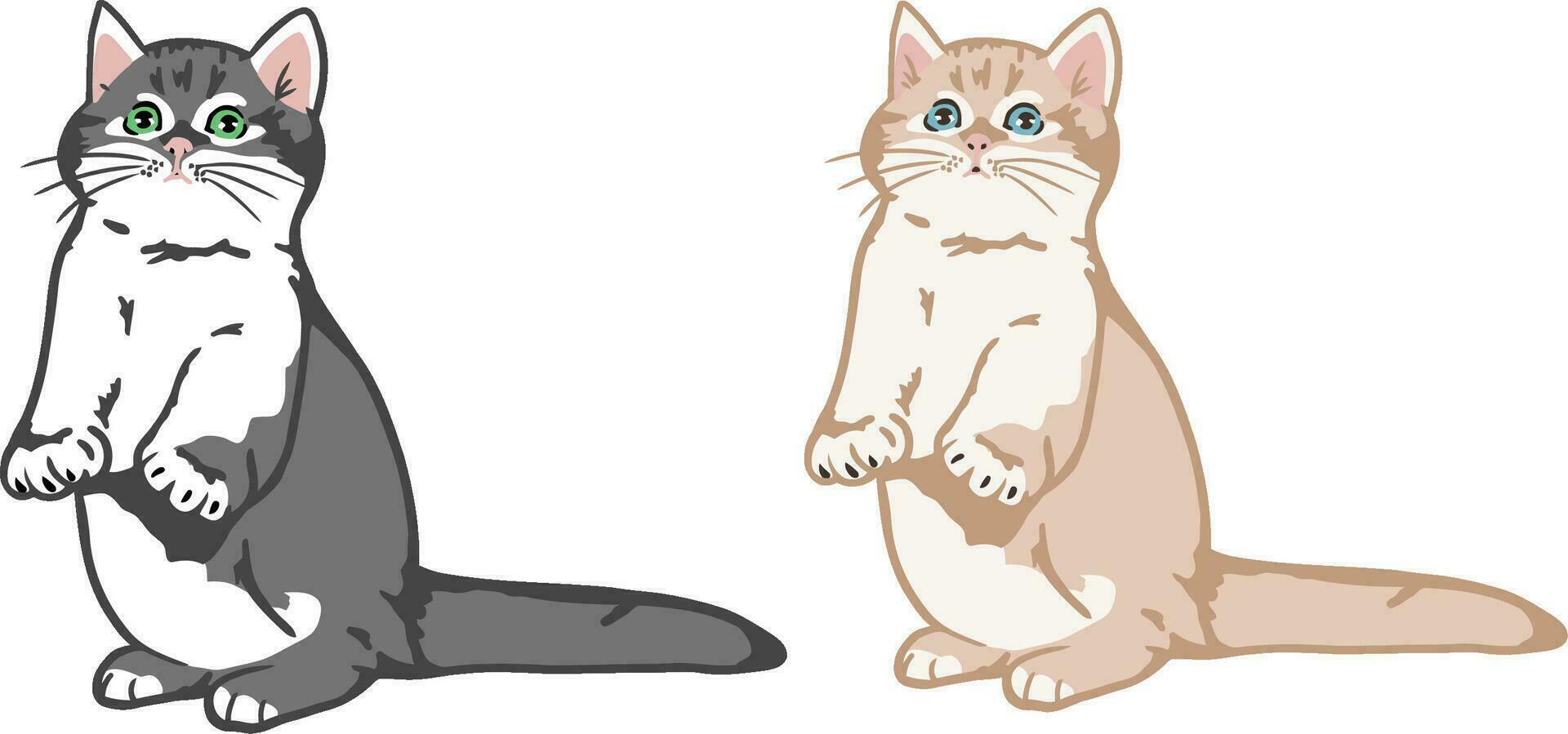 Cute cat vector art with color separation by layers