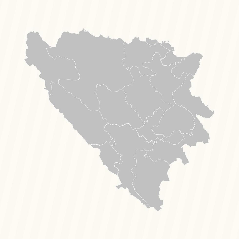 Detailed Map of Bosnia and Herzegovina With States and Cities vector