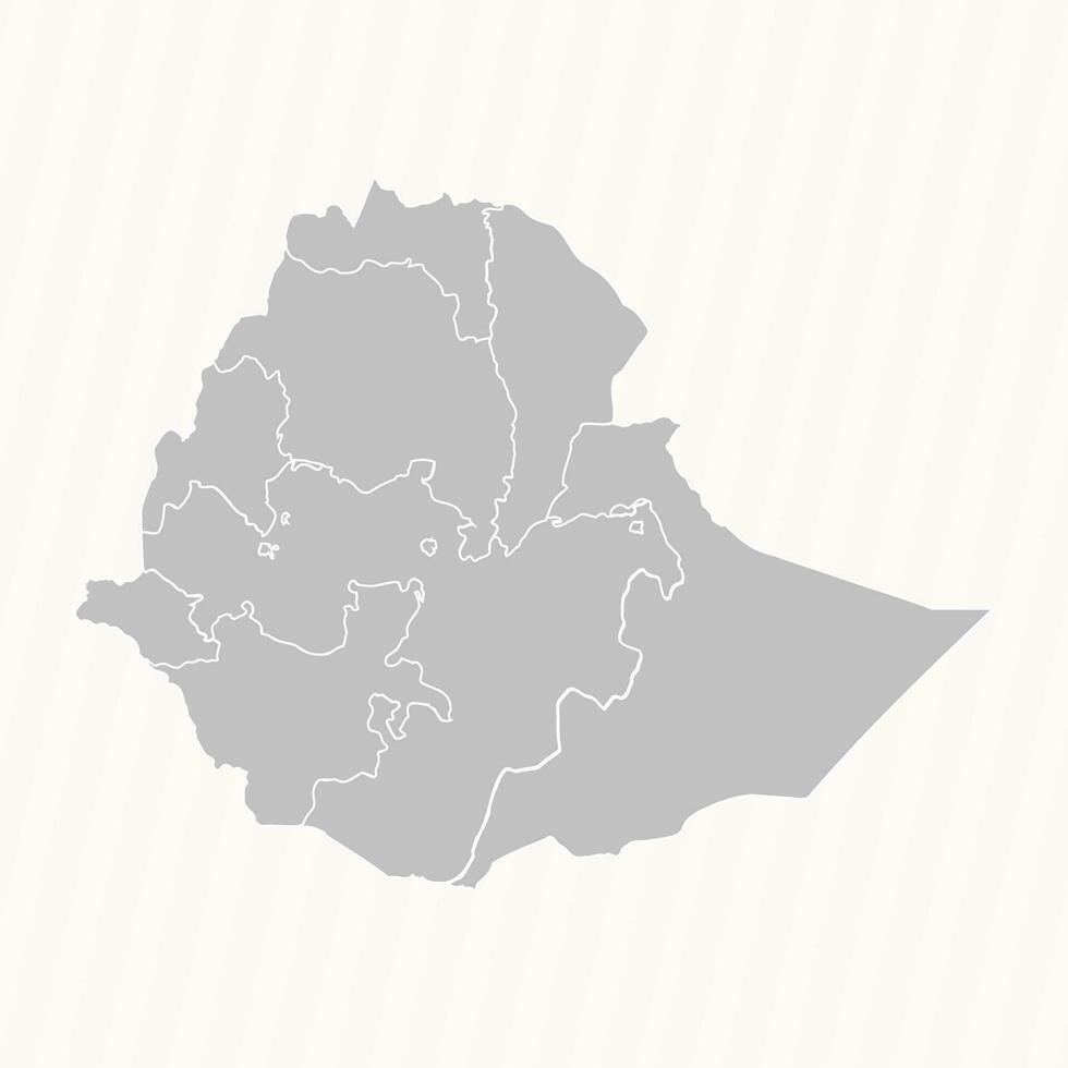 Detailed Map of Ethiopia With States and Cities vector