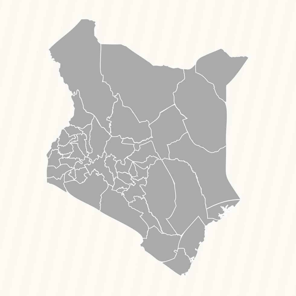 Detailed Map of Kenya With States and Cities vector