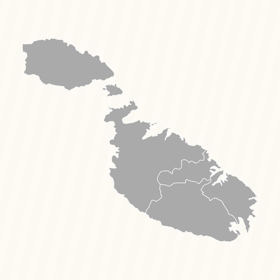 Detailed Map of Malta With States and Cities vector