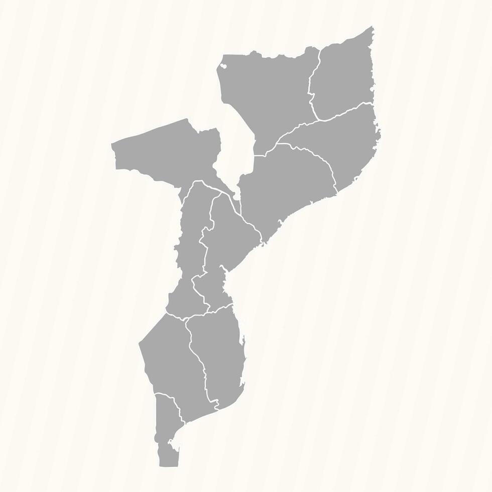 detallado mapa de Mozambique con estados y ciudades vector