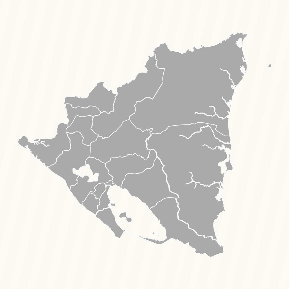Detailed Map of Nicaragua With States and Cities vector
