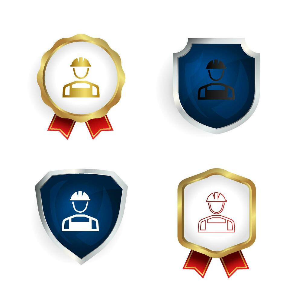 Abstract Worker Badge and Label Collection vector