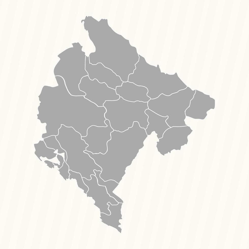 detallado mapa de montenegro con estados y ciudades vector